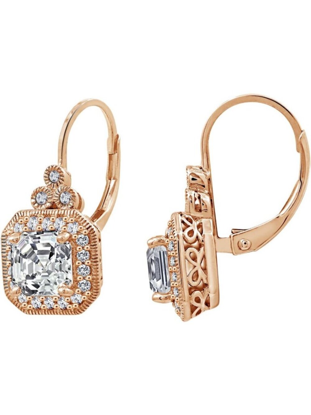 Elegant Gold-Plated or Platinum Sterling Silver Asscher-Cut Drop Earrings with